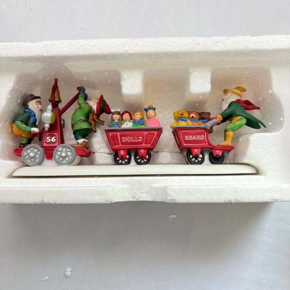 Department 56 Heritage Village Last Minute Delivery Porcelain Red Elves Train - Picture 4 of 5